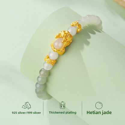 Auspicious Pixiu Jade Silver Bracelet