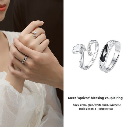 Ginkgo Love Silver Couple Rings