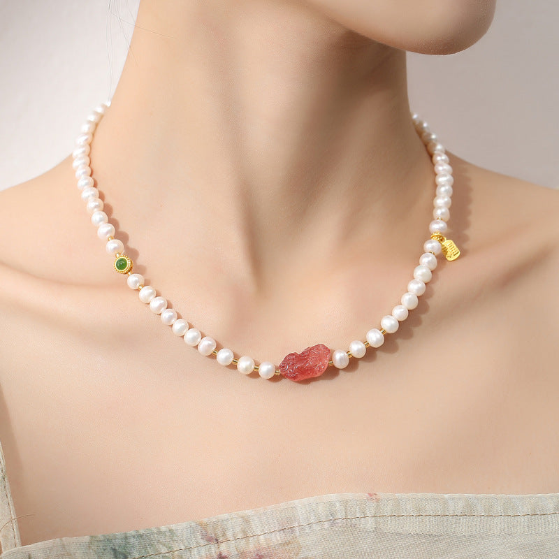 Gleaming Strawberry Pearl Necklace