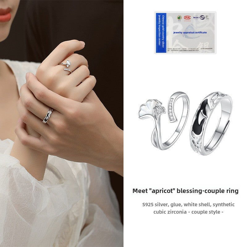 Ginkgo Love Silver Couple Rings