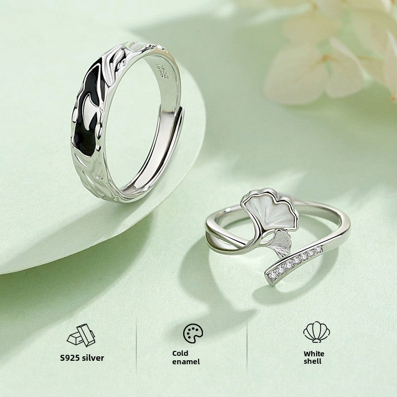 Ginkgo Love Silver Couple Rings