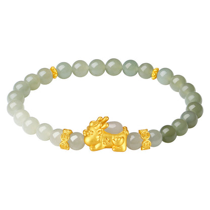 Auspicious Pixiu Jade Silver Bracelet