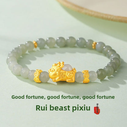 Auspicious Pixiu Jade Silver Bracelet