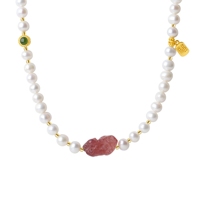 Gleaming Strawberry Pearl Necklace