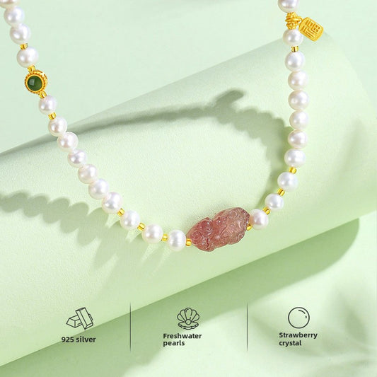 Gleaming Strawberry Pearl Necklace